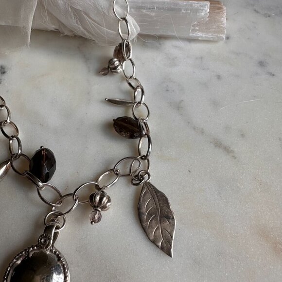 Silver and Quartz Colored Stones Charm Necklace - Picture 2 of 8